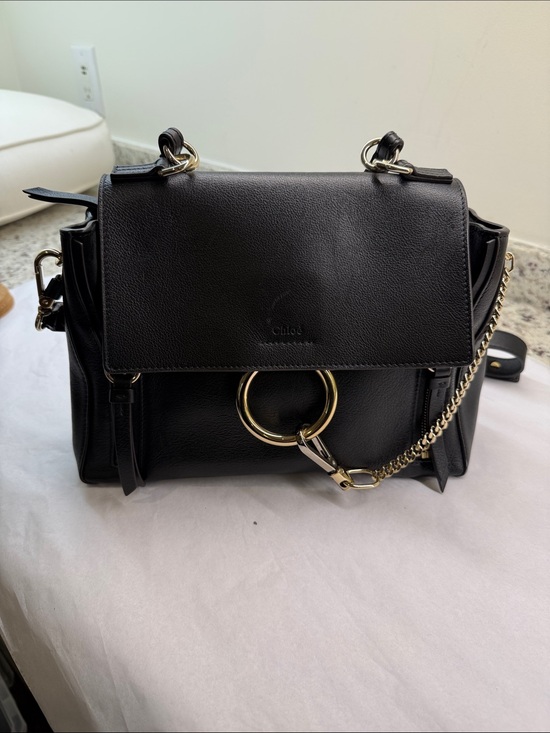 Chloe Handbags - Chloé Black Leather Shoulder Bag with Gold Ring Detail